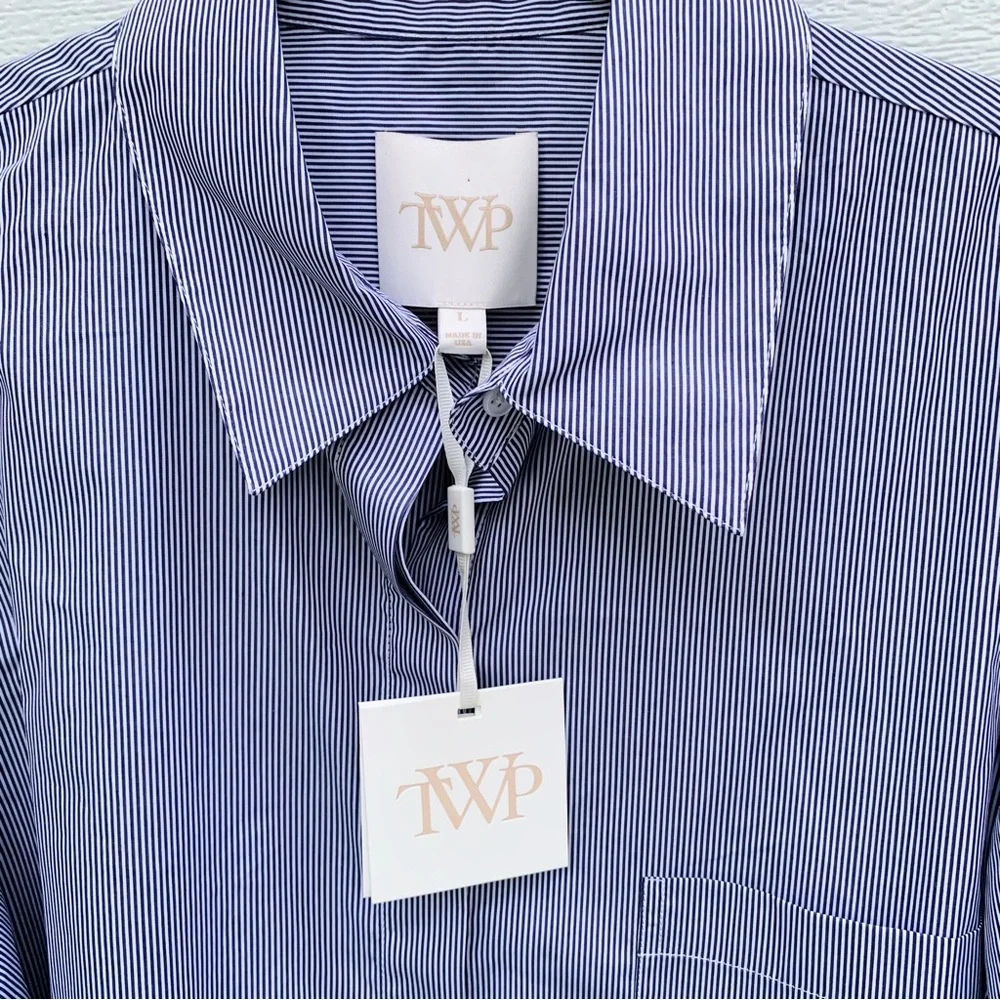 TWP Women's Blue Button Down Shirt - Picture 3 of 5